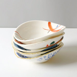 Ceramic Irregular Serving <b>Plate</b> Handpainted Plant Pattern Oriental Style Small Dish For Condiments And <b>Side</b> Dishes - Product Image 1