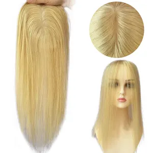 Onzichtbare Pu Rond Huid Hoofdhuid Clip In Menselijk Haar Topper Voor Vrouwen Wit #613 Blonde Zijden Top Toupetje