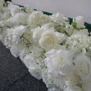 Corredor de flores para fundo de seda, flor branca artificial para decoração de casamento
