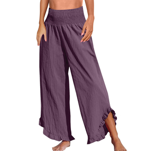 DOVEARK <span class=keywords><strong>Pantalon</strong></span> décontracté pour <span class=keywords><strong>femme</strong></span>, style européen et américain, taille haute, avec cordon de serrage, froncé, coupe irrégulière, en coton et lin doux, coupe ample - Product Image 6