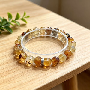 Bracelet en <span class=keywords><strong>Quartz</strong></span> Fantôme Jaune Haute Clarté, Cristal Fantôme Jaune Naturel avec Inclusion de <span class=keywords><strong>Chlorite</strong></span>, Bracelet Perlé Extensible - Product Image 4