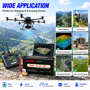 Batterie Lipo haute capacité 12S 44.4V 12Ah 12000mAh 10C pour drone de cartographie, de relevé, VTOL et pulvérisateur agricole - Product Image 3