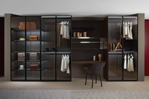 Meubles de maison modernes - Armoire de chambre à coucher en <span class=keywords><strong>bois</strong></span>, <span class=keywords><strong>dressing</strong></span> en aluminium en forme de L, porte en <span class=keywords><strong>bois</strong></span> et en verre pour un usage en appartement, rangement - Product Image 6