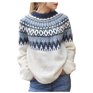 Pulls pour femmes, motif Fair Isle Robin, col rond, tricot, résistant aux plis, chaud pour l'extérieur, Noël - Product Image 5