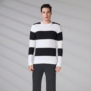 Pull en Coton Rayé à Col Rond pour Homme, Tricot Respirant d'Hiver de Haute Qualité, Vente en Gros - Product Image 4