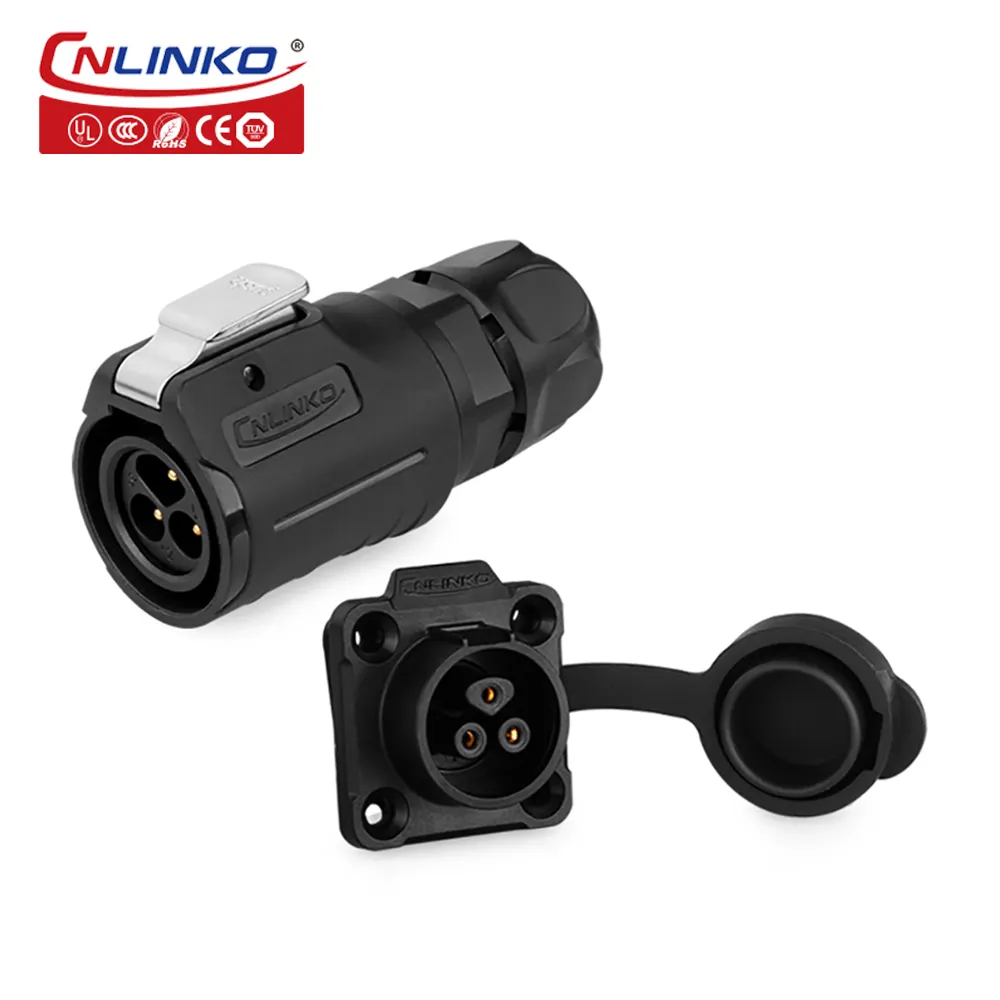 CNLINKO 3 pin LP-16 power connector male to cable and female to panel IP67 Waterproof connector