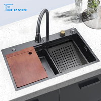 Évier de cuisine moderne multifonctionnel à une cuvette en acier inoxydable 304 Évier de cuisine intelligent multifonctionnel de style cascade