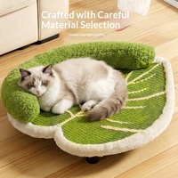 Chaise longue respirante en sisal pour animaux de compagnie, petit lit pour chien, tapis pour chat, double usage, motif feuille verte