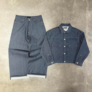 Design <b>Jeans</b> Clothes Custom Fashion Two Piece Button <b>up</b> Jacket and <b>Jeans</b> Pants Set Oversized Heavy 14 Oz Suit for Men Denim Set - Product Image 1