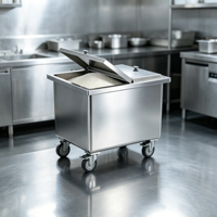 Chariot de stockage de farine en acier inoxydable commercial avec couvercle rabattable et roues - Bac mobile pour ingrédients en vrac pour boulangerie et cuisine