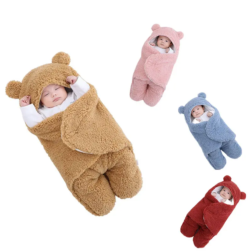 2023 Hot Sale Newborn Swaddle Wrap Organic Cotton Cute Newborn Sleeping Nursery Wrap Baby Bear Sleeping Bag Baby Products
