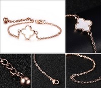 Trèfle avec bracelet incrusté de nacre pour femme design classique bracelet trèfle fantaisie porte-bonheur en acier titane or rose