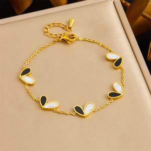 Heart Shape Black White Two Tone Stainless Steel Necklace Earring <b>Bracelet</b> <b>Set</b> Women's Fashion Jewelry Party Accessory - Product Image 3