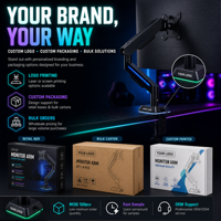 Support de moniteur ergonomique à mouvement complet avec ressort à gaz USB RGB LED, rotation à 360°, robuste, pour moniteur de 17 à 32 pouces