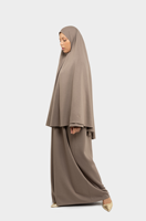 Nouvel Ensemble Ramadan Abaya Khimar Taupe Personnalisé pour Femmes Jilbabs Sur Mesure Premium Jersey Tunique de Prière Khimar Vêtements Musulmans Hijab