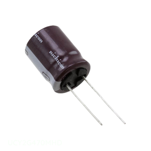 Condensador de canal del fabricante UCY2G470MHD 47 uF CAP ALUM 47UF 20% 400V RADIAL TH de orificio pasante - Product Image 1