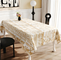 Nappe en PU Blanche Dorée à Motifs Floraux Marguerites, Imperméable, Anti-taches, Lavable, en Vinyle, Taille Personnalisée pour la Maison, l'Hôtel, la Décoration de Banquets