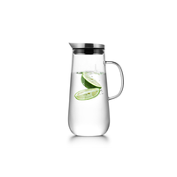 Bouilloire à eau froide en verre borosilicate Samadoyo 1250 ml, écologique, transparente, moderne, avec couvercle en acier inoxydable et poignée en verre, certifiée CE