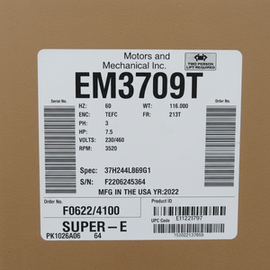 Baldor Motors and Mechanical Inc EM3709T Moteur électrique 7.5HP Super-E EM3709T - Product Image 1