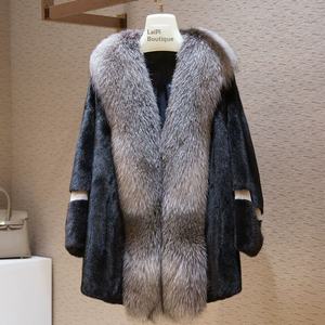 Poncho Invernale 2025 in Velluto e Pelliccia di <span class=keywords><strong>Visone</strong></span> Importato, Lunghezza Media, con Collo in Pelliccia di Volpe e Maniche a Pipistrello per Donna, <span class=keywords><strong>Visone</strong></span> Intero - Product Image 6