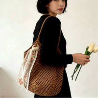 Sac en polyester tissé à la main ajouré pour femme, style bohème décontracté, grande capacité, idéal pour la plage et les vacances, sac à bandoulière