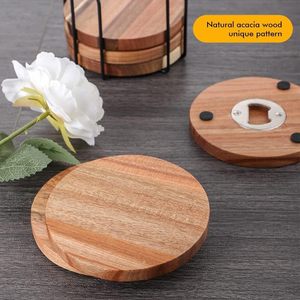 Ensemble d'ouvre-bouteilles en bois et de sous-verres ronds de bureau, tapis isolant thermique, style japonais, pour le thé de l'après-midi - Product Image 4