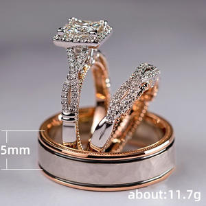 Promoção Conjunto de 3 Anéis de Casamento com Zircônia para Casal em Ouro Rosé Anel de Noivado para Casal Anéis de Luxo com Diamante para Noivado Feminino - Product Image 6