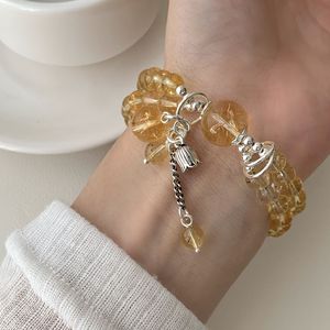 S925 เงินสเตอร์ลิงสร้อยข้อมือคริสตัลสีเหลืองวงกลมคู่จี้ดอกไม้เครื่องประดับสตรีของขวัญสำหรับแฟน - Product Image 1