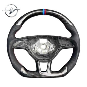 Volant sport léger à 3 branches en cuir et fibre de carbone forgée pour Skoda Octavia RS Sportline VRS Kodiaq Superb - Product Image 1