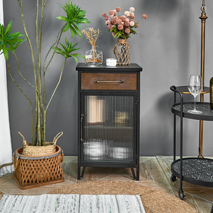 Mueble de Almacenamiento Metálico de Estilo Industrial Vintage de Nuevo Diseño para Sala de Estar Pequeña o Cocina, con Puerta de Vidrio - Product Image 1