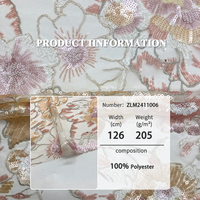 Vente en gros de broderie de luxe de haute qualité 100% polyester rose floral marque filet à broder perlé tissu à paillettes pour robe