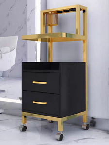 Chariot de salon de coiffure et d'atelier moderne en bois, très vendu, avec roulettes, noir, blanc, or - Product Image 5