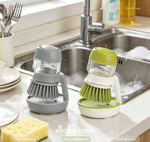 Brosse de nettoyage automatique personnalisée à pression pour distributeur de savon liquide, brosse de décontamination en plastique pour cuisine, pot, dégraissant - Product Image 4