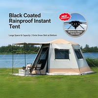 Tente hexagonale portable toutes saisons, auto-élevante, en Oxford 150D noir enduit, double couche, haute imperméabilité 2000-3000 mm, pour 2-8 personnes, pour l'extérieur