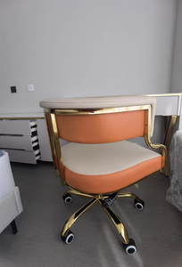 Sillón de Comedor Moderno, Simple y de Lujo para Salón de Uñas, Tapizado en Cuero con Detalles Metálicos Dorados, con Ruedas, en Venta - Product Image 5