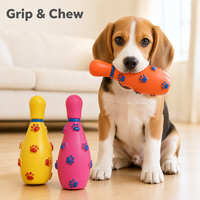 Jouet pour chien et chat en silicone en forme de quilles de bowling avec couineur intégré, pour le nettoyage des dents, étanche, anti-anxiété, utilisation intérieure/extérieure