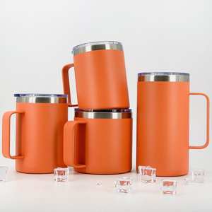 Gobelet isotherme en acier inoxydable à double paroi, minimaliste, avec logo personnalisé, poignée et couvercle, capacité 12 oz, pour café et vin - Product Image 4