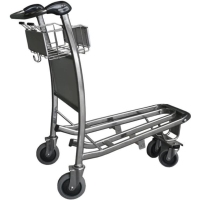 Chariot à bagages d'aéroport à quatre roues avec roulettes silencieuses, support de panneau, cadre en aluminium robuste, frein à main, frein automatique, conception empilable