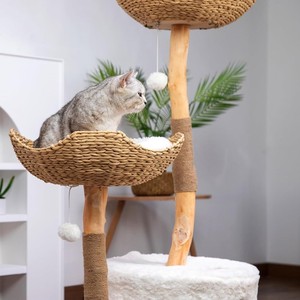 Cat Tree House 58x45x109cm 2 Levels Wood With <b>Scratching</b> <b>Post</b> And Nest For Cat - Product Image 4