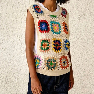 Usine personnalisée été pulls tricotés décontractés sans manches col rond <span class=keywords><strong>crochet</strong></span> main dentelle <span class=keywords><strong>pull</strong></span> <span class=keywords><strong>pull</strong></span> femmes - Product Image 2
