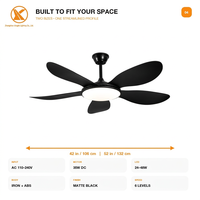 Ventilateur de plafond LED noir en forme de pétale, 5 pales, télécommande DC, lampe suspendue d'intérieur pour salon