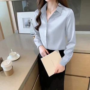 Camicia personalizzata da donna camicia di seta <span class=keywords><strong>bianca</strong></span> top da donna a manica lunga da ufficio in seta da donna in <span class=keywords><strong>raso</strong></span> - Product Image 4