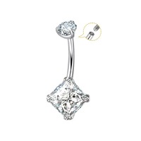 Anneau de nombril carré en titane ASTM F136 à filetage interne avec incrustation de zircon, barbell banane, bijoux de piercing, vente en gros, cadeau