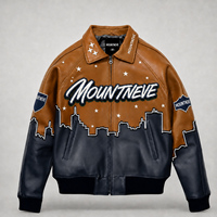 Blouson Bomber en Cuir Véritable Personnalisé pour Homme, Style Streetwear, Résistant au Vent et à l'Abrasion, Broderie, Fournisseur OEM d'Usine