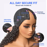 Perruque bouclée birmane en cheveux humains indiens bruts, densité 180%, avec partie en V, pointes en spirale, sans colle, avec cordon de serrage Flexi-Fit