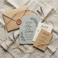 Conjunto de Invitaciones de Boda Personalizadas con Impresión Tipográfica |   Papel Ecológico con Tinta Blanca para Impresión de Pequeños Lotes para Diseñadores