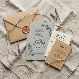 Conjunto de Invitaciones de Boda Personalizadas con Impresión Tipográfica |   Papel Ecológico con Tinta Blanca para Impresión de Pequeños Lotes para Diseñadores - Product Image 1