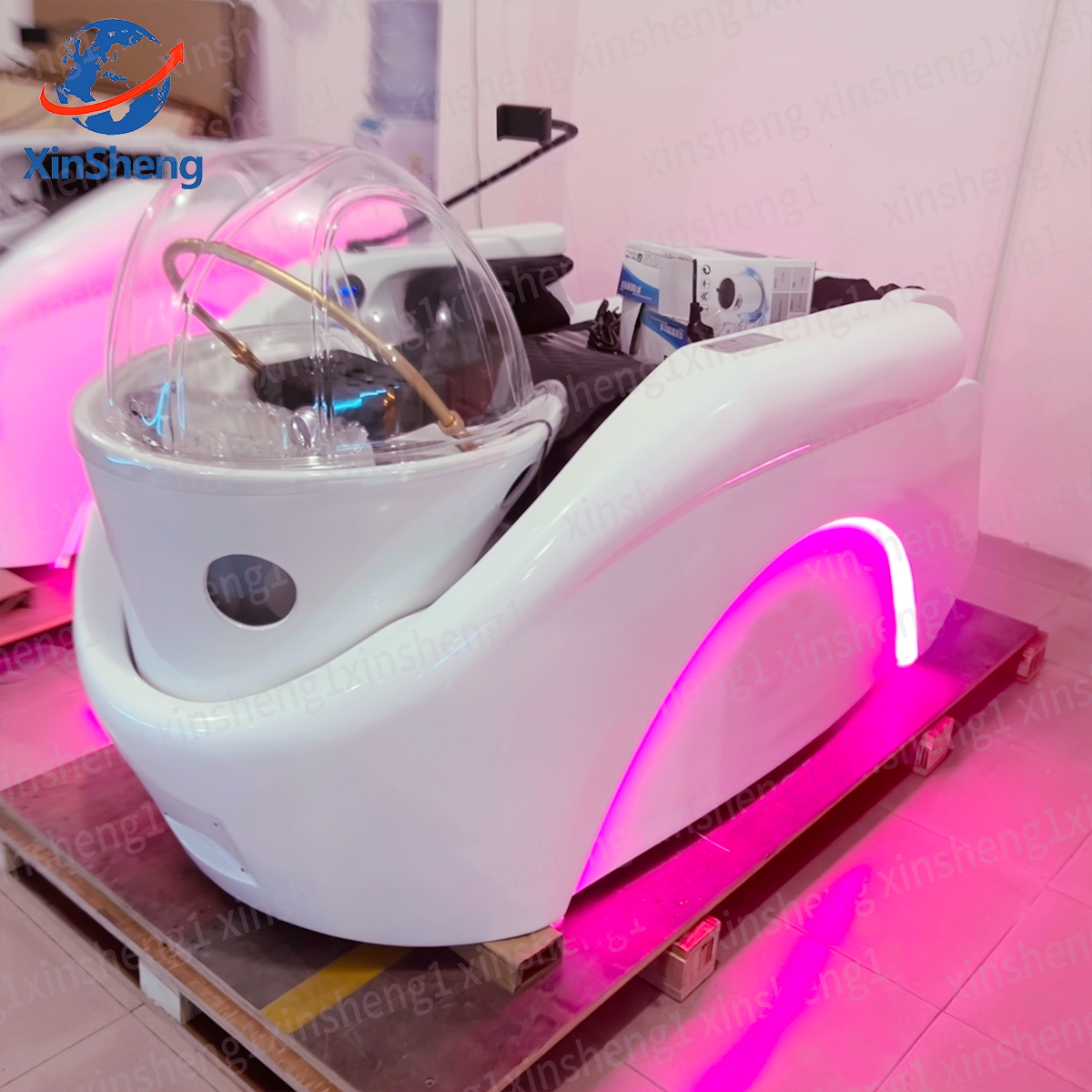 barbershop furniture washing bed shampoo bed luxury pink leather head adjustable lay down thai style salon with foot basin