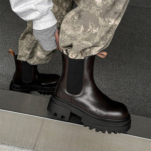 XINZI RAIN <span class=keywords><strong>Bottines</strong></span> à double plateforme en cuir PU noir Bottes <span class=keywords><strong>Chelsea</strong></span> à semelle épaisse à enfiler pour hommes, vente en gros - Product Image 5