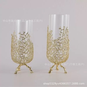 Decoración floral para el hogar de estilo chino, de aleación, con diseño de raíz de árbol y forma de red, de cristal dorado, con flores naturales en agua, para la entrada de vacaciones y el escritorio. - Product Image 3